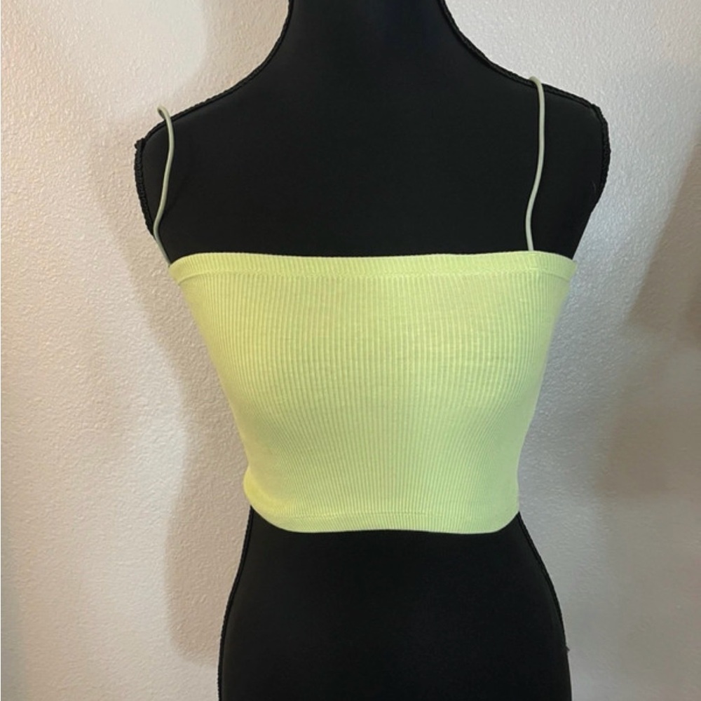 Zara Green Ribbed Spaghetti Strap Crop Top